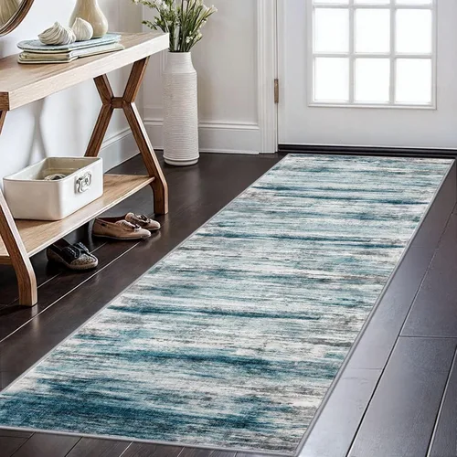 Miniatura 194 de KOZYFLY – Alfombra de pasillo moderna y lavable de diseño abstracto verde, 2 x 5 pies, antideslizante, suave y de pelo corto, ideal para cocina