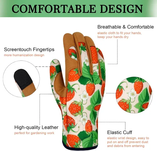 Miniatura 3 de Guantes de Jardinería de Cuero MERTURN para Mujeres, Guantes de Jardín a Prueba de Espinas, Guantes de Trabajo Compatibles con Pantalla Táctil