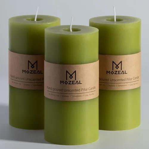 Miniatura 134 de MOZEAL Velas grandes sin perfume vertidas a mano de 3 x 8 pulgadas, sin humo, juego de 2, combustión lenta, sin goteo, aproximadamente 150 horas