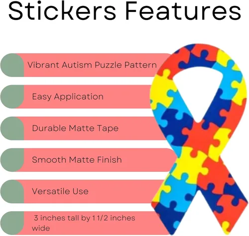 Miniatura 4 de 250 calcomanías con forma de cinta para autismo y conciencia de Asperger, perfectas para eventos, grupos de apoyo, recaudación de fondos y mucho más