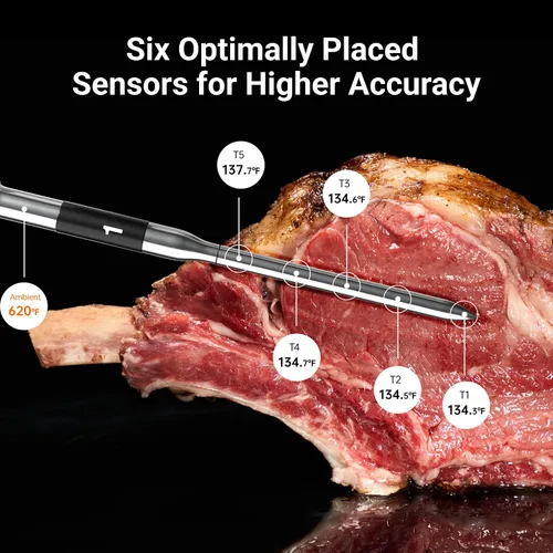 Miniatura 3 de ThermoMaven Termómetro inalámbrico Bluetooth inteligente para carne: base independiente, rango ilimitado WiFi, 6 sensores con precisión certificada
