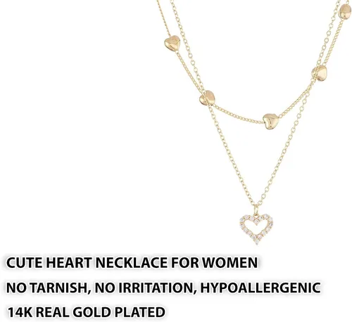 Miniatura 6 de Collar de corazón de oro para mujer, colgante de corazón para niñas, collar de moda para adolescentes, joyería chapada en oro real de 14 quilates