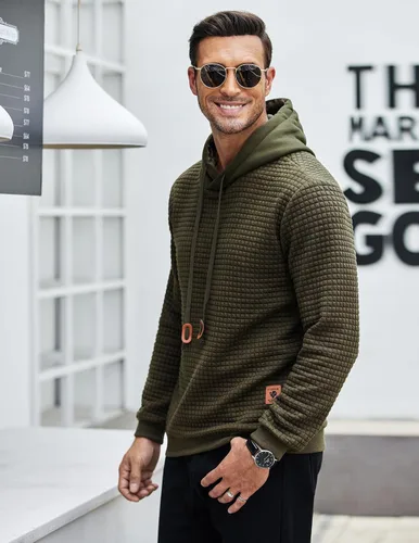 Miniatura 3 de COOFANDY - Sudadera con capucha para hombre, casual, de manga larga, con cordón ajustable y tejido de punto de gofre