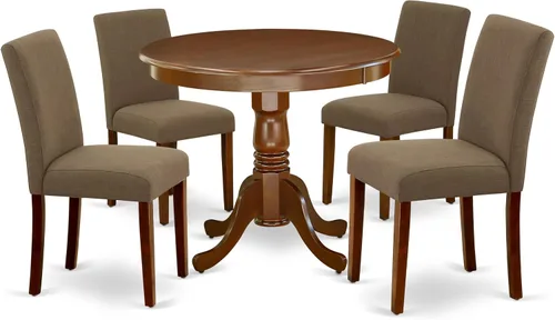 Miniatura 17 de East West Furniture ANAB3-AWA-05 - Juego de mesa de comedor moderno de 3 piezas, incluye una mesa de cocina redonda con pedestal y 2 sillas