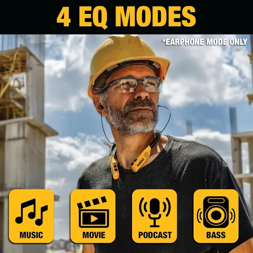 Miniatura 9 de DEWALT Paquete de audio para el sitio de trabajo: altavoz de clip portátil y auriculares con banda para el cuello 2 en 1