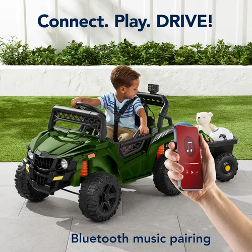 Miniatura 4 de Best Choice Products Vehículo y remolque eléctrico UTV de 12 V para niños con control parental, luces LED, 2 velocidades, Bluetooth, color verde