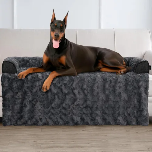 Miniatura 22 de Cama calmante para perros grande para sofá, funda de sofá extraíble de 41 x 37 pulgadas para perros, lavable, antideslizante y esponjosa de felpa