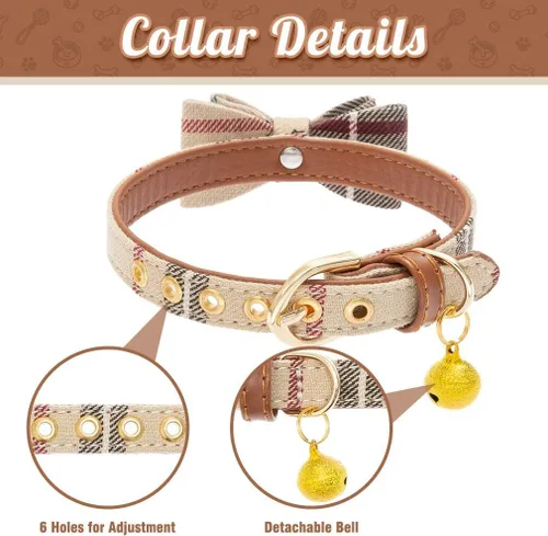 Miniatura 3 de EXPAWLORER Juego de collar y correa para perro - Corbata de moño clásica a cuadros para perro y collar bandana para perro con campana, correa