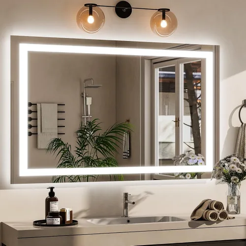 Miniatura 13 de VooBang Espejo de baño con luces de 30 x 30 pulgadas, 3 modos de iluminación ajustables, espejo de tocador de baño LED, antivaho y función