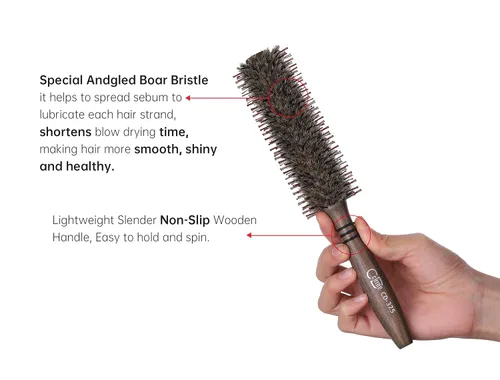 Miniatura 4 de PERFEHAIR Cepillo de pelo redondo de jabalí y cerdas de nailon, 1.9 pulgadas, pequeño peinado suave, cepillo de pelo brillante para secado