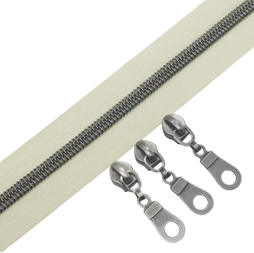 Miniatura 22 de YaHoGa #5 Cremalleras metálicas de nailon color latón antiguo de The Yard Bulk Cinta beige de 10 yardas con 25 unidades de tiradores para costura