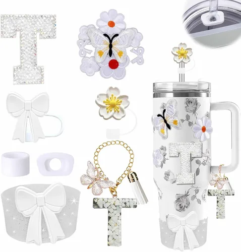 Miniatura 57 de 15 piezas de set de accesorios para vaso Stanley Cup 30oz 40oz con asa, incluye cubierta de pajita de silicona y bota, encanto de asa, encantos
