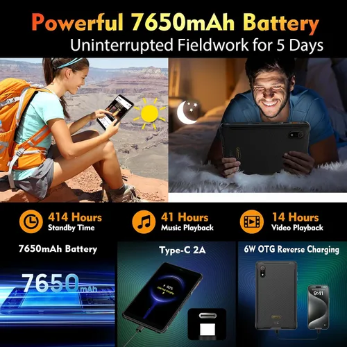 Miniatura 5 de Ulefone Armor Pad Pro Rugged Tablet, Octa Core 16 GB + 128 GB, 48 MP + 32 MP, 7650 mAh, tableta impermeable IP69K de 8 pulgadas, Android 13