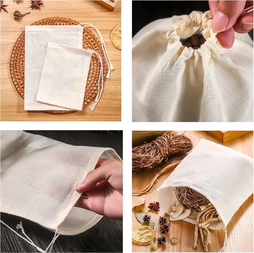 Miniatura 2 de 20 bolsas reutilizables de muselina de algodón con cordón, bolsas de algodón natural sin blanquear, para café, té, preparar nueces, leche