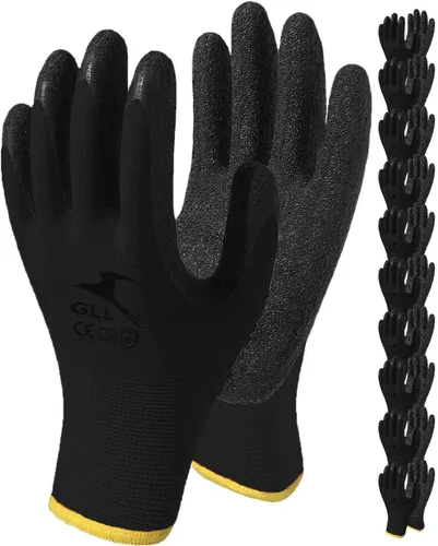 Miniatura 11 de GLL Guantes de trabajo de seguridad con revestimiento de látex para hombres y mujeres, paquete de 10 pares de agarre firme