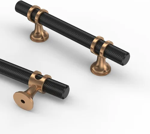 Asidrama - Paquete de 10 manijas para gabinete de cocina de 3 pulgadas (76mm) de color negro mate y bronce champán, tiradores para gabinete,