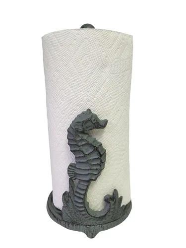 Miniatura 3 de De Leon Collections - Toallero de papel con base ponderada de hierro fundido con base pesada, caballo de mar verde