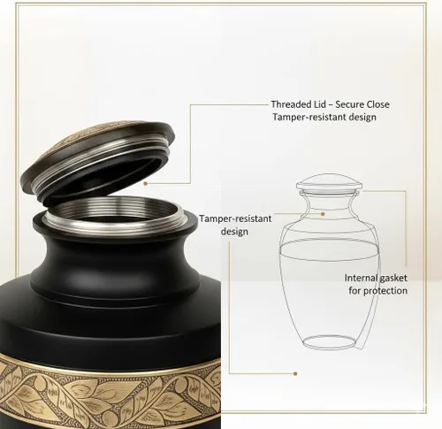 Miniatura 3 de Urna de alta calidad para cenizas humanas, urna funeraria Itemsandco para adultos, elegante urna conmemorativa negra griega para mujeres y hombres