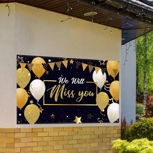 Miniatura 6 de Banner con texto en inglés «We Will Miss You» – Extra grande de 72 x 44 pulgadas, telón de fondo de graduación para decoraciones de fiesta de Dorado