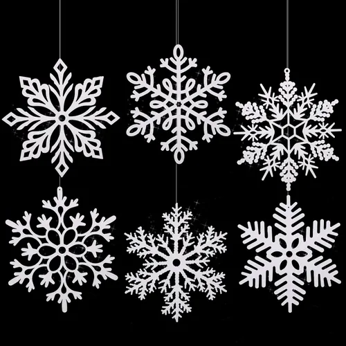Miniatura 15 de Sratte 24 adornos de copo de nieve grandes de 16 pulgadas, copos de nieve colgantes decorativos con purpurina gigante, 6 diseños de adornos