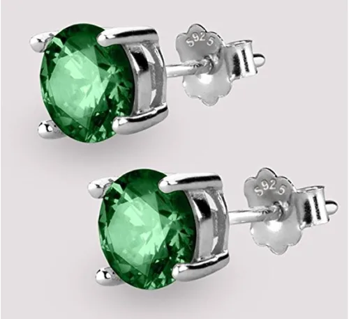 Miniatura 3 de Aretes con cierre de tuerca hechos de plata de ley auténtica, de 0.236pulgadas, con diamantes de imitación de 0,84 quilates o gemas hipoalergénicos