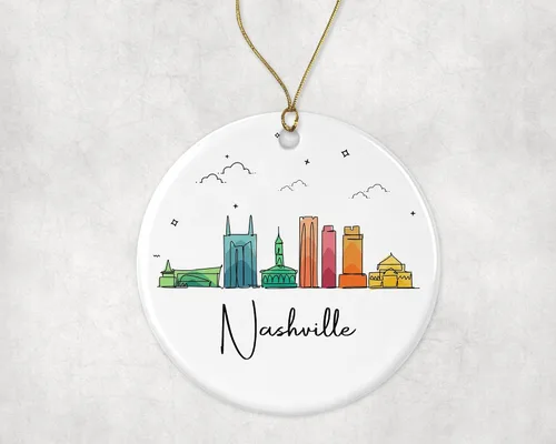 Miniatura 3 de Adorno de la ciudad de Nashville, adorno de Navidad de la ciudad de Nashville, adorno de Navidad de puntos de interés, gráfico colorido
