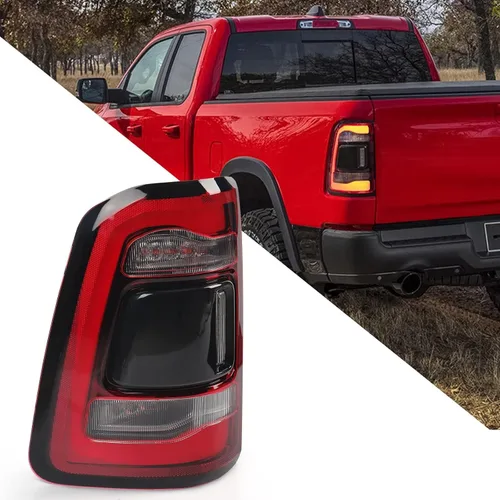 FIONE: Para Dodge Ram 1500 Conjunto de luz trasera sin punto ciego 2019-2022 tipo LED y lente roja cromada interior izquierda lado del conductor luz