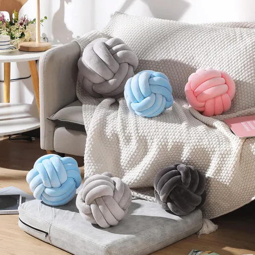 Miniatura 3 de Namalu 2 almohadas redondas de felpa con nudo, suaves y estéticas, para aliviar el estrés, lindas almohadas decorativas anudadas para la decoración