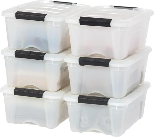 Miniatura 11 de IRIS USA - Contenedores de almacenamiento de plástico apilables de 32 cuartos de galón con tapas y hebillas de cierre, paquete de 4 unidades, Perla