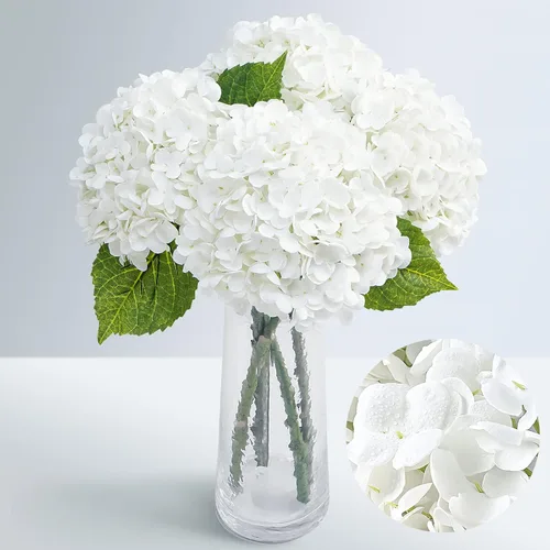 Miniatura 10 de Flores artificiales de hortensias de tacto real, 2 flores azules y 2 blancas de tacto real, flores de hortensias sintéticas de 21 pulgadas, flores