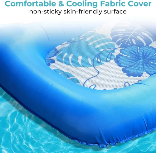 Miniatura 4 de Fabric Covered Inflatable Pool Lounger Float Adult, 70"x39" Extra Large Pool Float w/ UPF50+ Sunshade Canopy & Cupholder Caddy, Water Floaties Raft