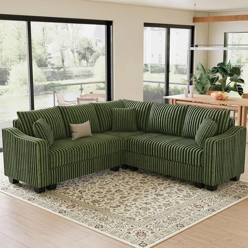 Miniatura 10 de Belffin - Sofá seccional convertible con chaise, sofá seccional en forma de L, sofá reversible de esquina tapizado para sala de estar, de corduroy