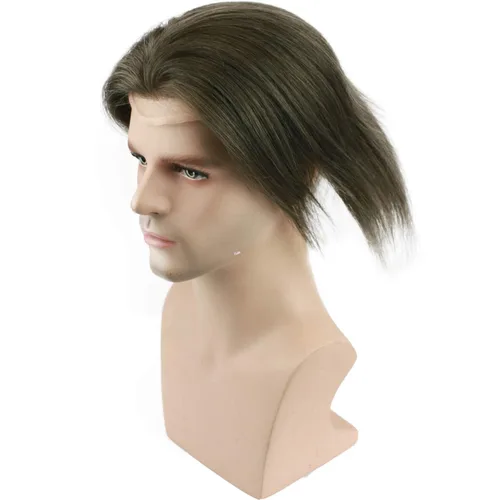 Miniatura 3 de Voloria Tupé de cabello humano virgen europeo para hombres con encaje suizo transparente de 10 x 8 pulgadas, extensiones rectas para hombres #6