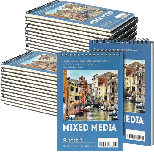 Jexine 20 cuadernos de bocetos encuadernados en espiral superior de 5.5 x 8.5 pulgadas, 30 hojas cada una (68 libras/3.53 oz/m²), bloc de dibujo