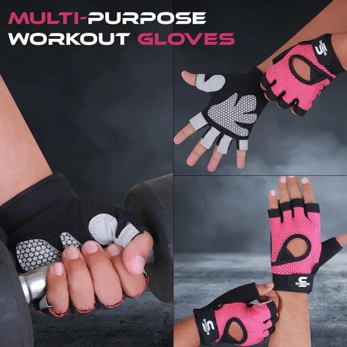 Miniatura 5 de SAWANS Guantes de gimnasio para hombres y mujeres, guantes de levantamiento de pesas, entrenamiento transpirable, agarre antideslizante, protección