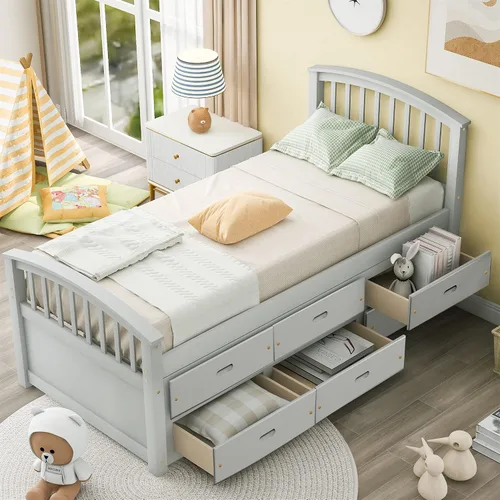 Miniatura 10 de Harper & Bright Designs Base de cama individual con cajones de almacenamiento, marco de cama de madera maciza, no necesita somier
