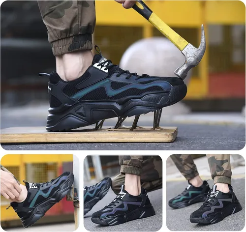 Miniatura 6 de Ruivina Zapatos de punta de acero para mujeres y hombres, zapatos de seguridad de trabajo de ajuste ancho, ligeros, antideslizantes, cómodos