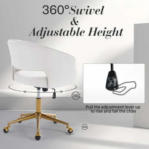Miniatura 7 de HENGJIANYI Silla de Escritorio Giratoria para Oficina en Casa, Moderna Silla de Tocador de Terciopelo, Sillón de Altura Ajustable con Base Dorada