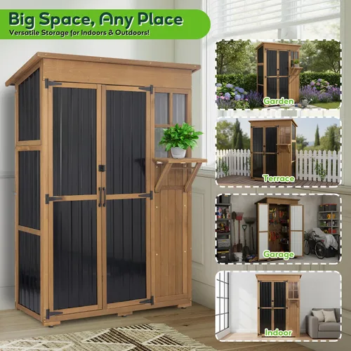 Miniatura 7 de Armario de almacenamiento para exteriores de 51 pulgadas de largo, impermeable, con estantes, cobertizo de almacenamiento exterior, armario alto