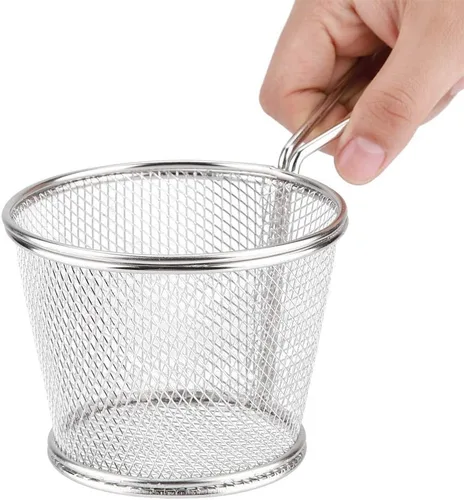 Miniatura 3 de Mini cesta para freír papas fritas, cesta de malla de alambre de acero inoxidable de 4 pulgadas para el hogar, cocina, colador de alimentos, papas