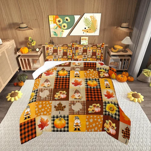 Miniatura 9 de Castle Fairy Juego de edredón de calabaza, hojas de arce para niños, niñas, mujeres, adultos, escena de otoño, casa de campo, edredón acolchado