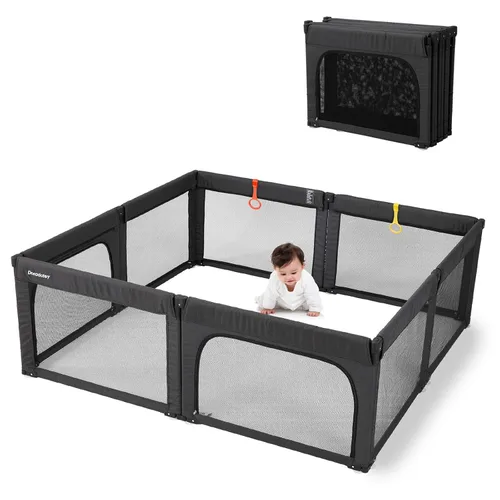 Miniatura 11 de Dora dotey Corralito gris claro para bebés y niños pequeños, plegable y ajustable, 71 x 59 x 27 pulgadas Plegable Gris Claro
