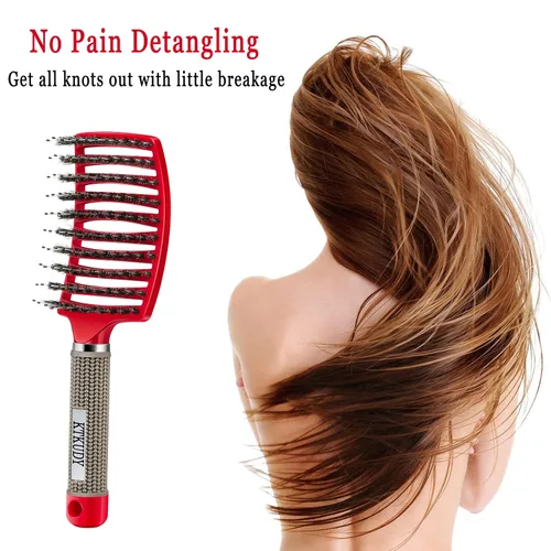 Miniatura 4 de Cepillo para desenredar con cerdas de jabalí KTKUDY Juego de cepillo de pelo cepillo desenredante curvo y ventilado para mujeres, hombres, niños