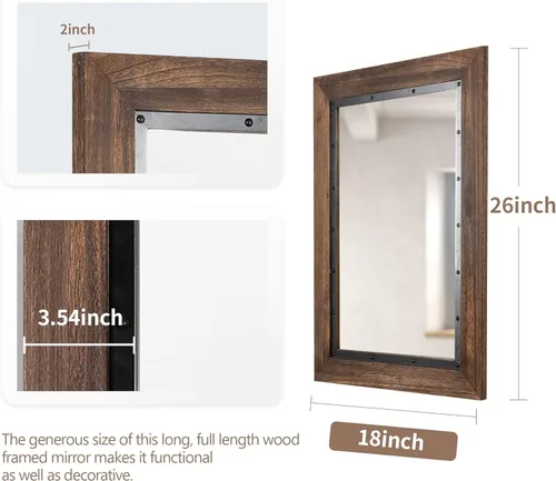 Miniatura 3 de YOSHOOT Espejo de pared con marco de madera rústica, 26 x 18 pulgadas, espejo de tocador de baño de madera natural y hierro para decoración de Marrón