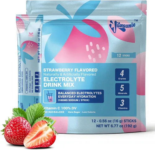 Miniatura 12 de Paquetes de hidratación: polvo de electrolitos sin azúcar con vitamina C, 4 electrolitos, 5 minerales y nutrientes, vegano, paquete variado