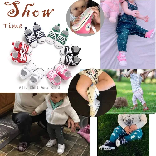 Miniatura 8 de Zapatos deportivos de lona para bebés y niñas con diseño de estrellas, suela antideslizante suave para recién nacidos, primeros caminantes