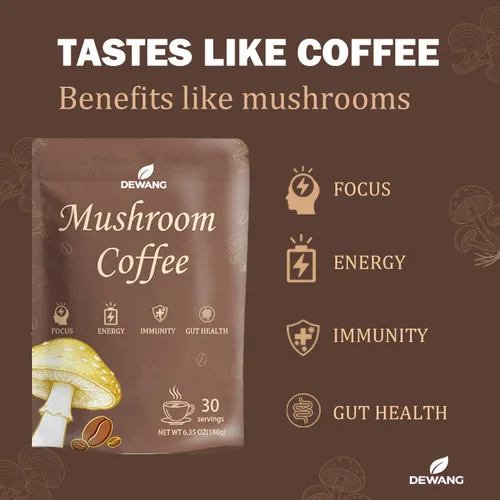 Miniatura 4 de Mezcla instantánea de café de hongos con 6 hongos con melena de león, cordyceps, reishi, trompeta rey, shiitake y cola de pavo – Apoya la energía