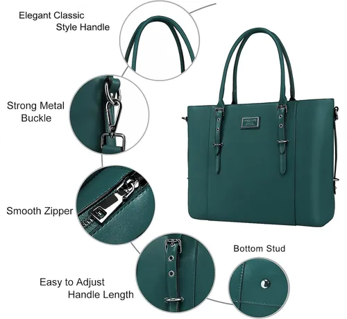 Miniatura 4 de MOSISO Bolsa Tote de Cuero PU para Laptop para Mujeres (17-17.3 pulgadas), Maletín Impermeable de Gran Capacidad para Trabajo de Negocios con Correa