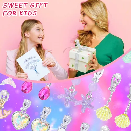 Miniatura 6 de PinkSheep Clip On Earrings for Little Girls Kids Jewelry 12 Pairs Gift for 4567910 Years Old Mermaid Flower Earring