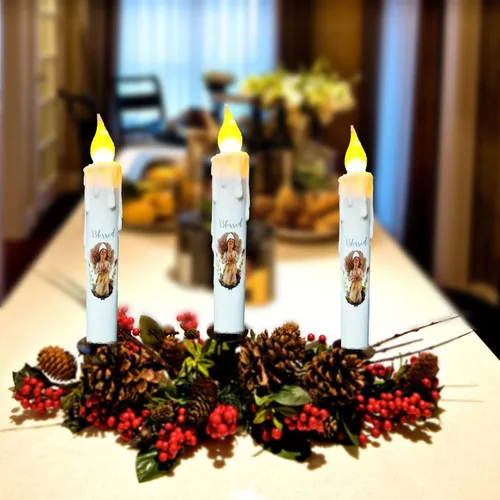 Miniatura 6 de Velas cónicas sin llama primitivas con temporizador, velas LED parpadeantes de 6.75 pulgadas, vela decorativa sin goteo para Halloween, Navidad